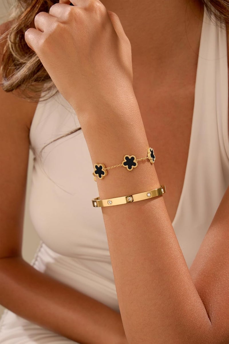 Funio 18K Gold Plated Clover Bracelet Love bangle Set for Women - Stack Friendship Bracelet Lucky Link Bracelets Jewelry Gifts Trendy for Women - Image 5
